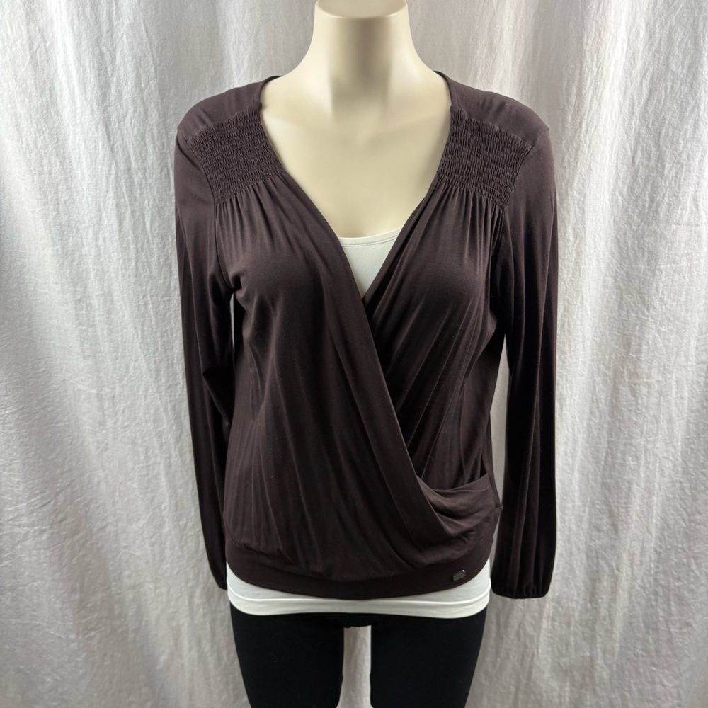 Ted Baker Chocolate Brown Long-sleeve V-neck wrap Top 8